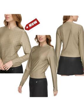 DKNY JEANS Women's Studded Crewneck Long-Sleeve Top Sz M NWT